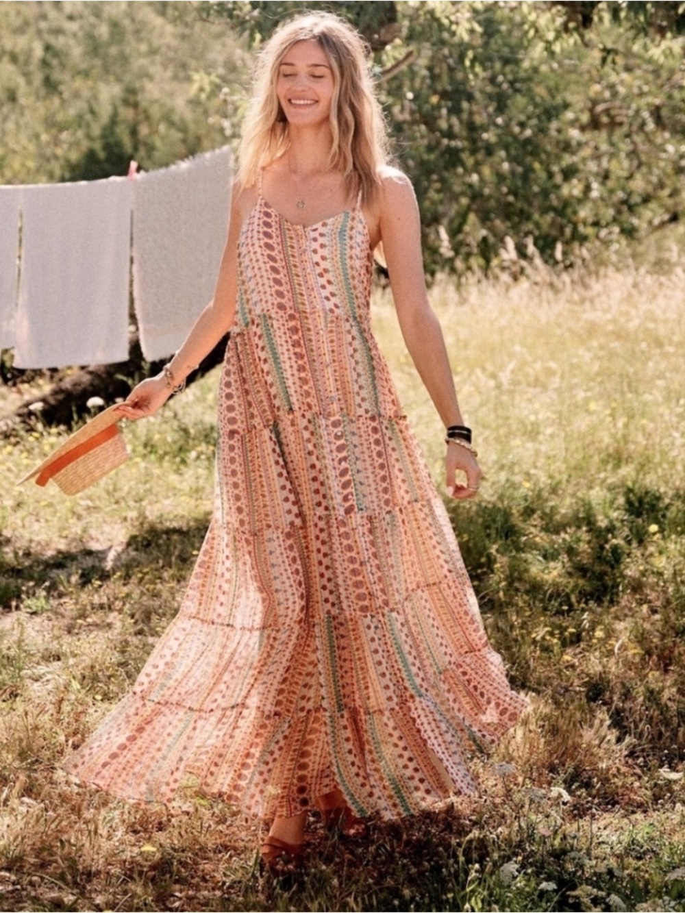 Sezane Boho Chic Floral Multico Ama Maxi Dress Size 36 US 4